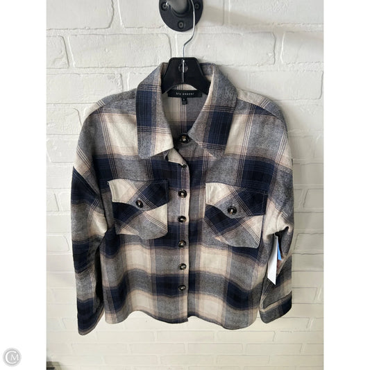 Jacket Shirt By Blu Pepper In Blue & Brown, Size: S