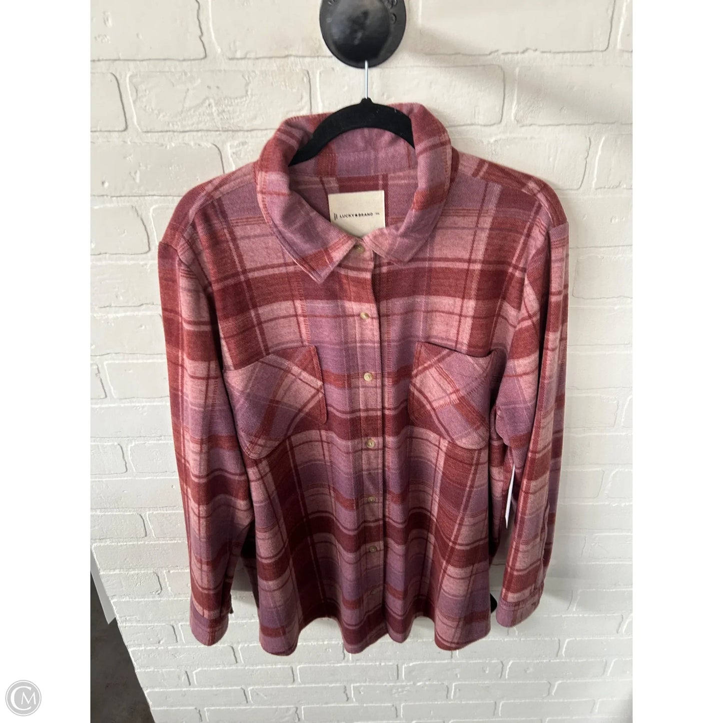 Jacket Shirt By Lucky Brand In Pink & Red, Size: Xxl