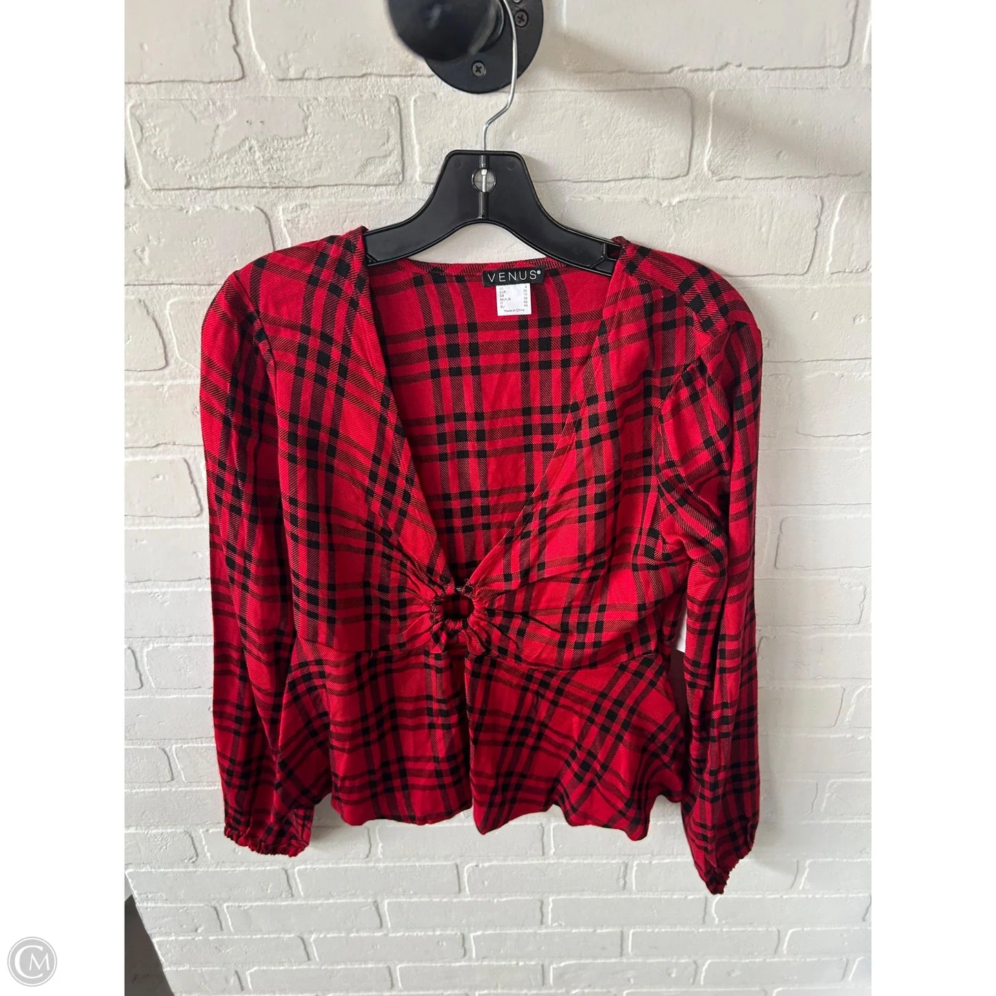 Top Long Sleeve By Venus In Black & Red, Size: S