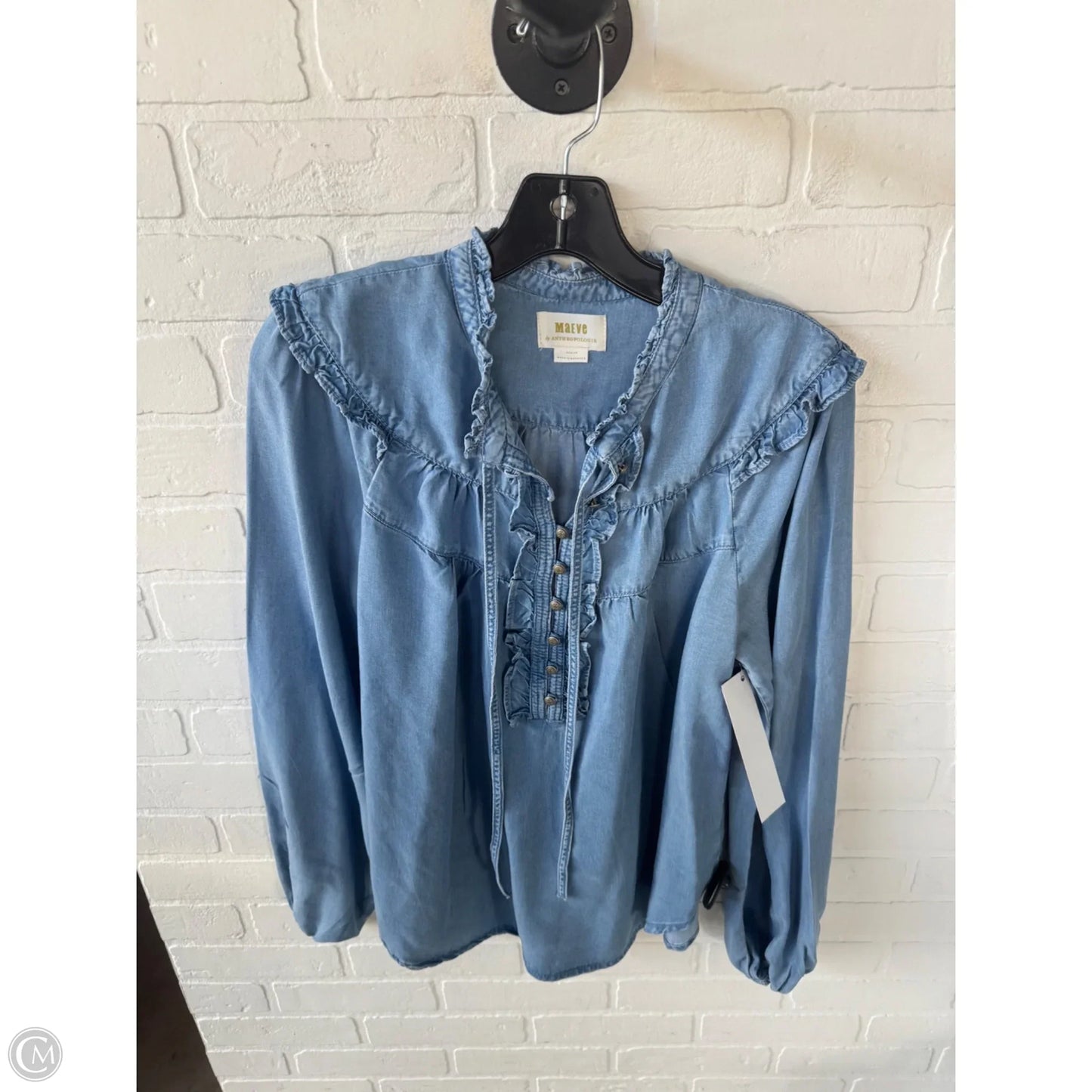 Top Long Sleeve By Maeve In Blue Denim, Size: M