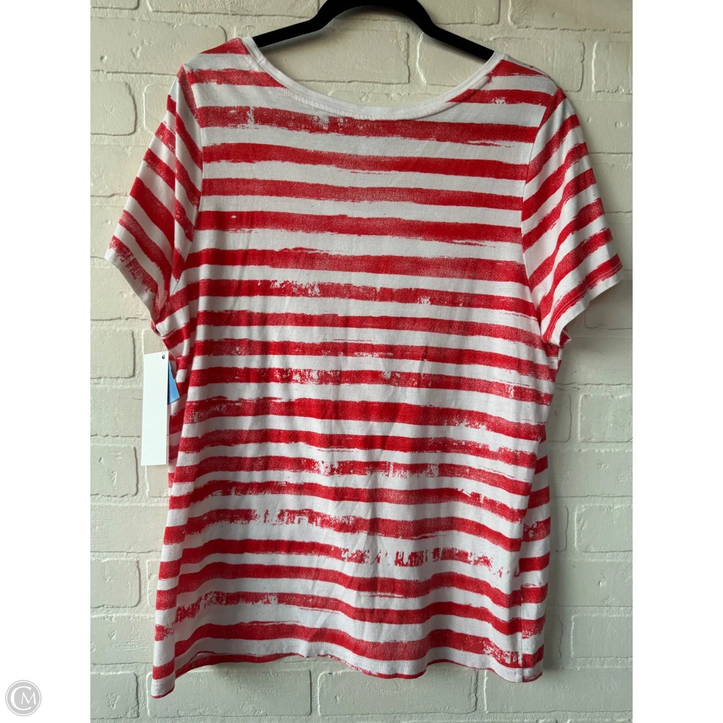 Top Short Sleeve By Lane Bryant In Orange & White, Size: Xl