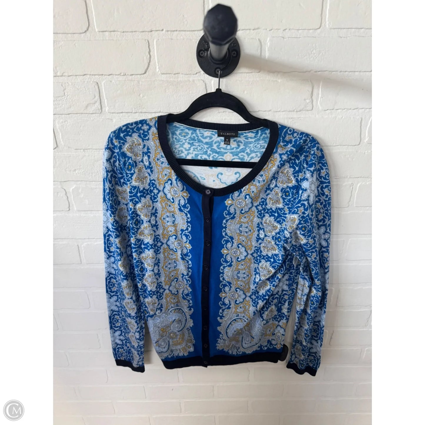 Sweater Cardigan By Talbots In Blue & Yellow, Size: M