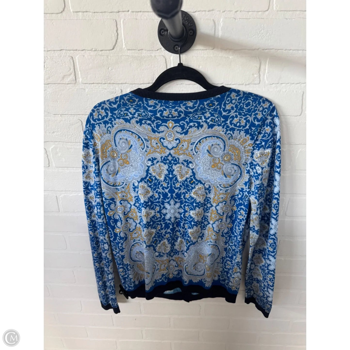 Sweater Cardigan By Talbots In Blue & Yellow, Size: M