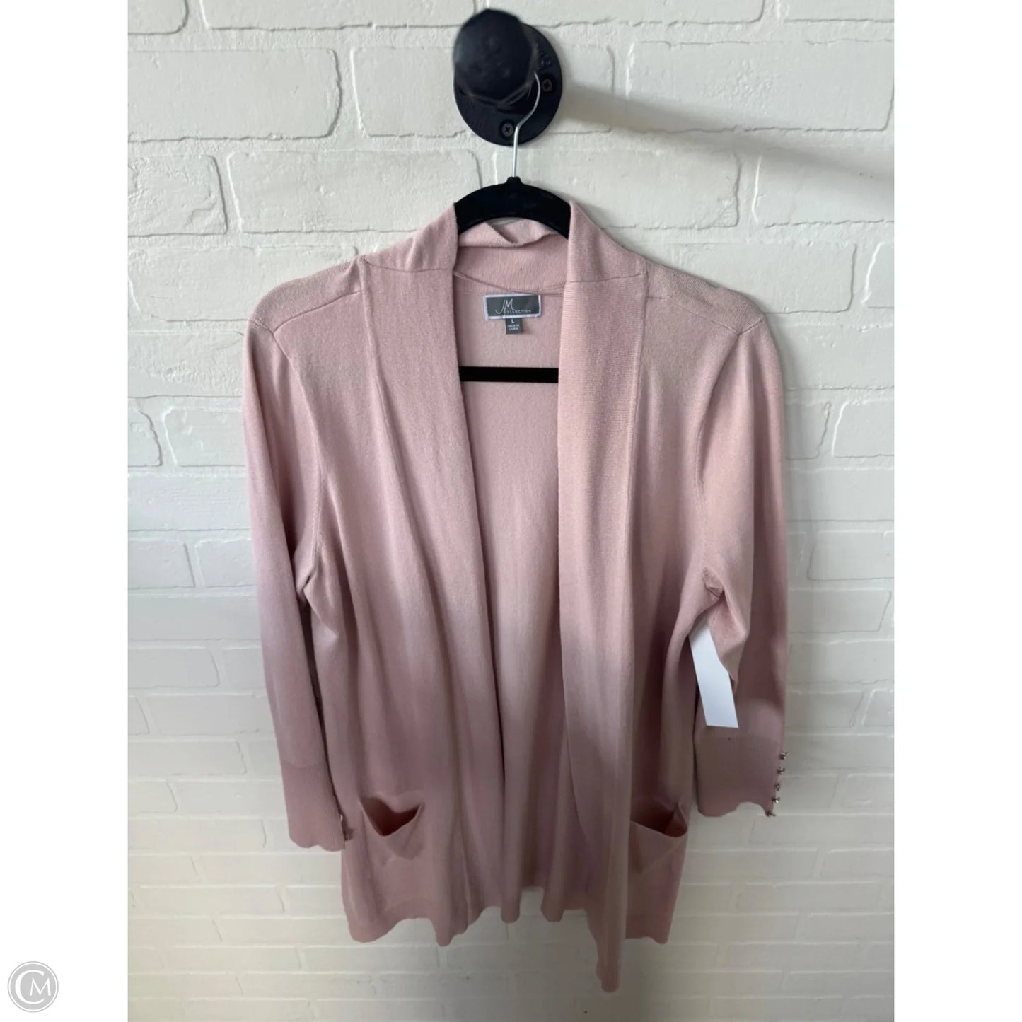 Sweater Cardigan By Jm Collections In Pink & Tan, Size: L