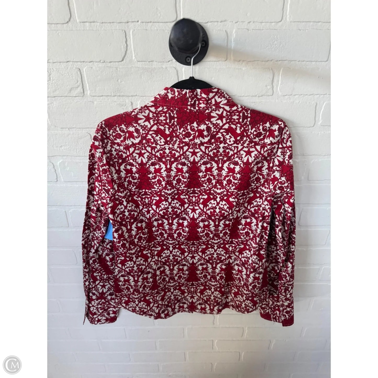 Top Long Sleeve By Talbots In Red & White, Size: M