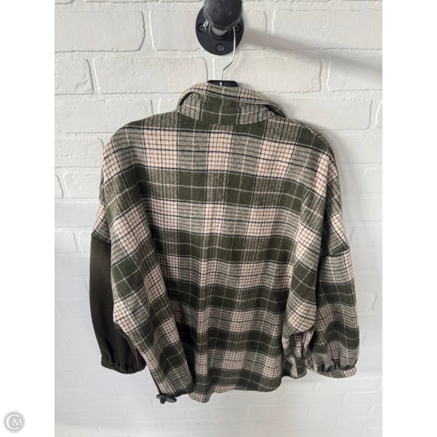 Jacket Shirt By Bp In Cream & Green, Size: S