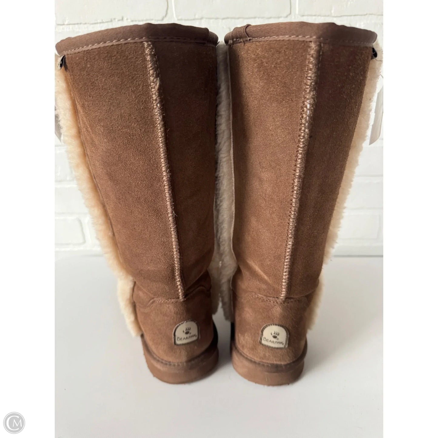 Boots Mid-calf Flats By Bearpaw In Brown & Cream, Size: 10