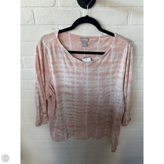Top 3/4 Sleeve By Chicos In Orange & White, Size: Xxl