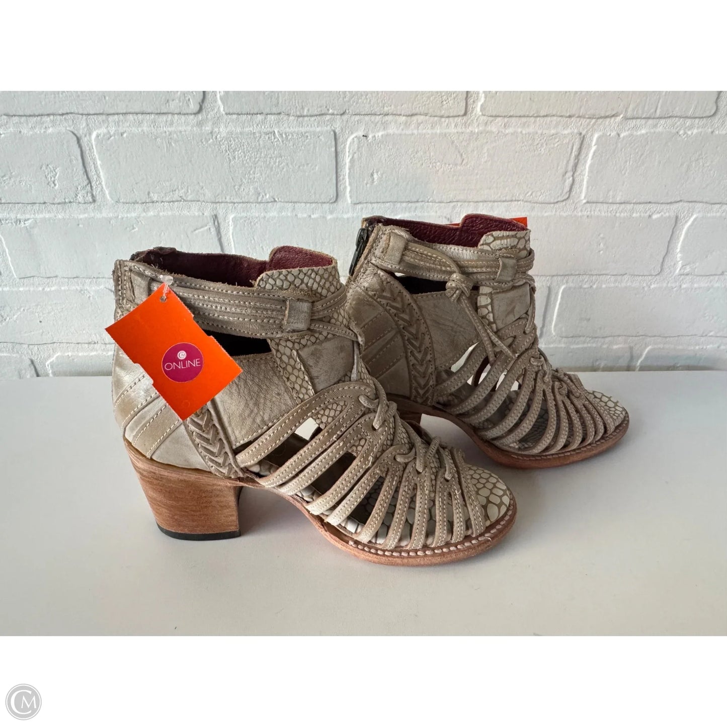 Boots Ankle Heels By Freebird In Brown & Cream, Size: 8