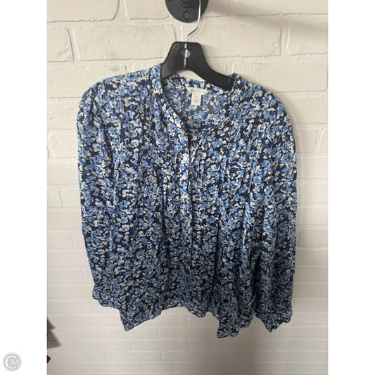 Blouse Long Sleeve By Caslon In Blue & White, Size: Xl