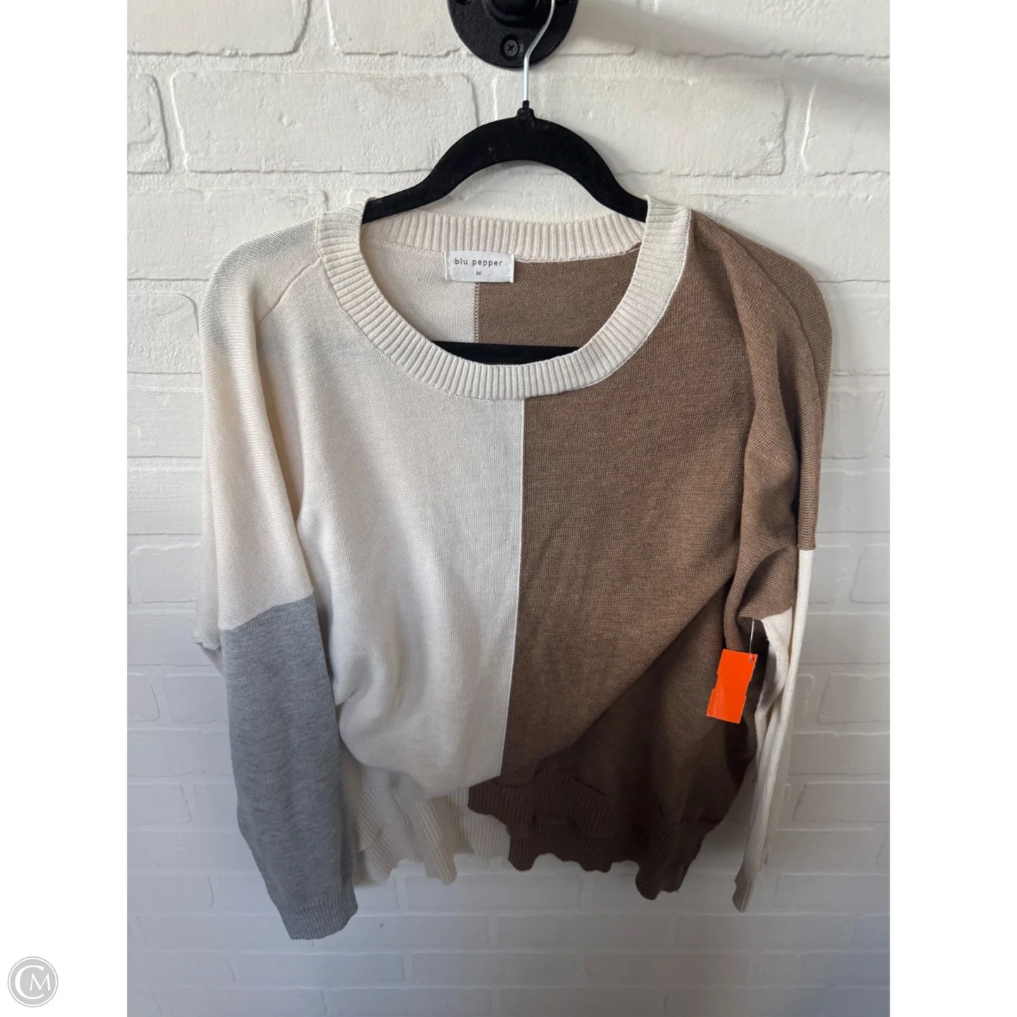 Sweater By Blu Pepper In Brown & Cream, Size: M