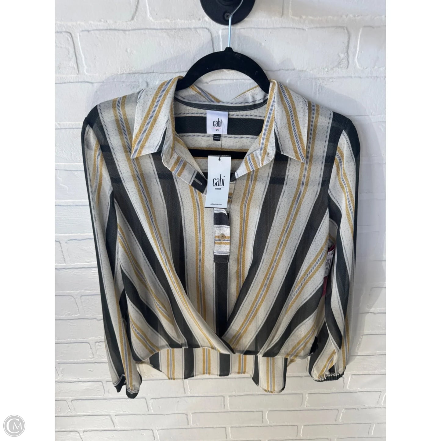 Blouse Long Sleeve By Cabi In Cream & Green, Size: Xs