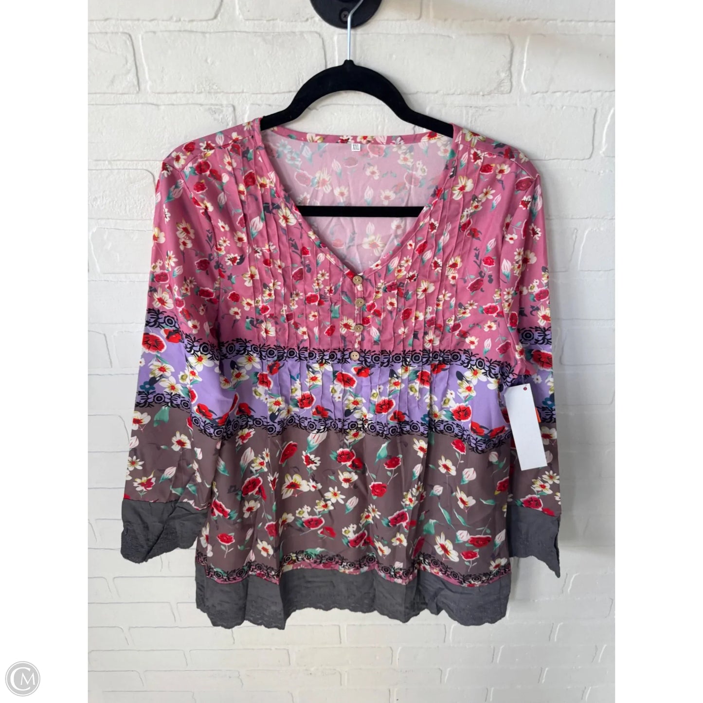 Top Long Sleeve By Cme In Grey & Pink, Size: Xxl