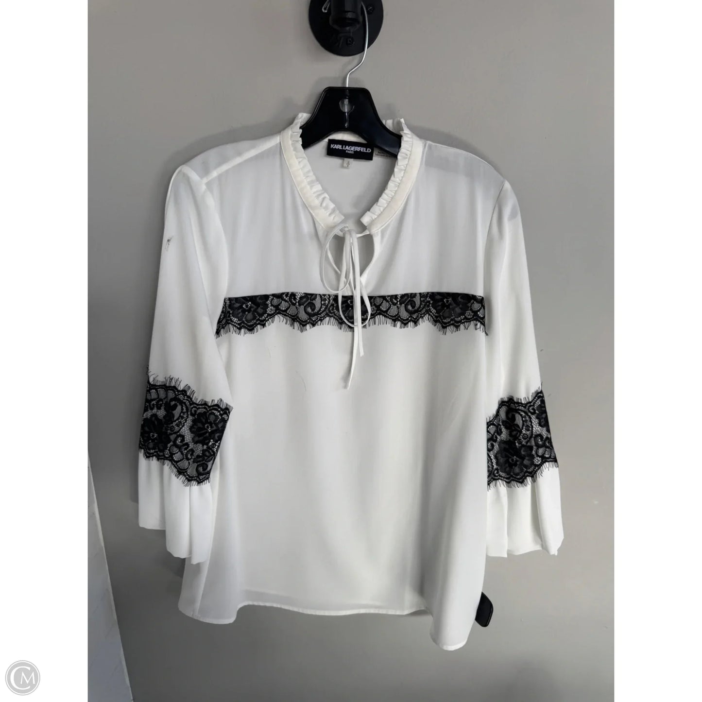 Top 3/4 Sleeve Designer By Karl Lagerfeld In Black & White, Size: S