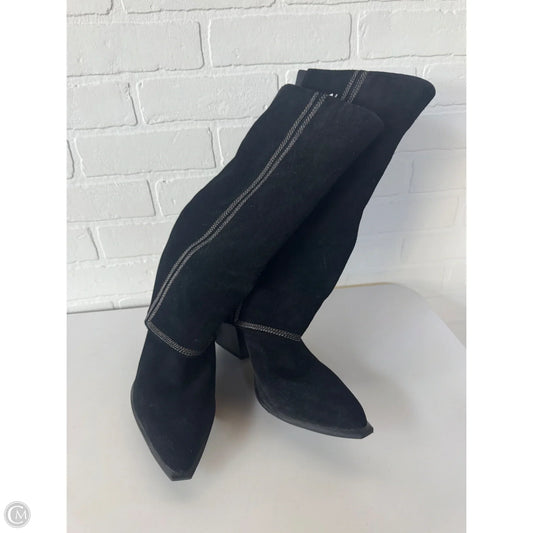 Boots Knee Heels By Marc Fisher In Black & Tan, Size: 11