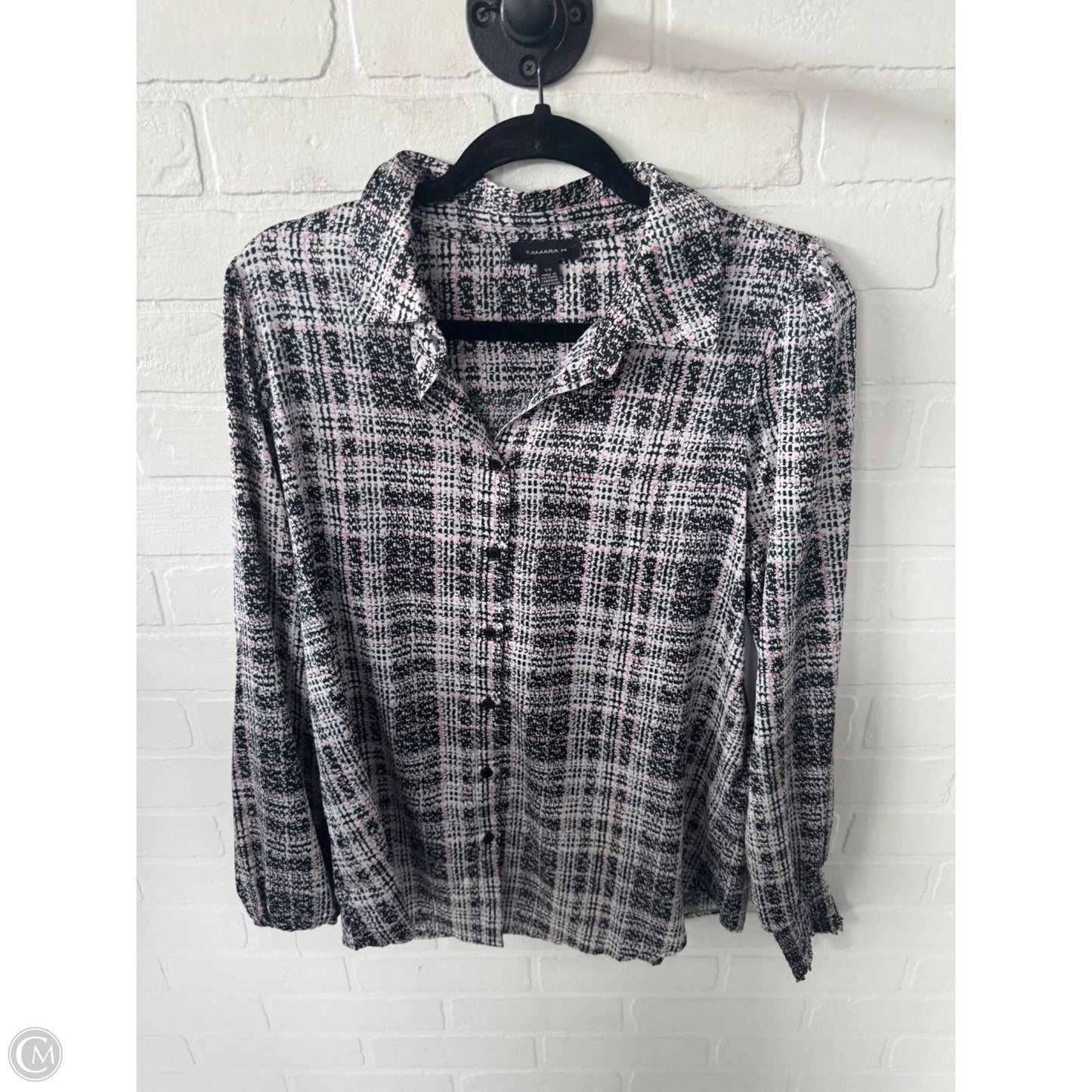 Blouse Long Sleeve By Tahari In Black & White, Size: L