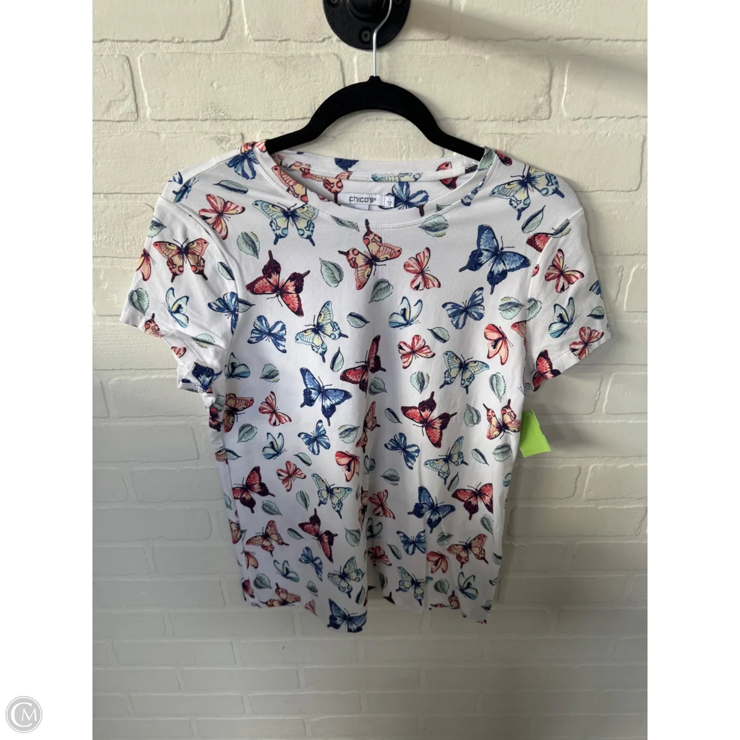 Top Short Sleeve By Chicos In Blue & White, Size: M
