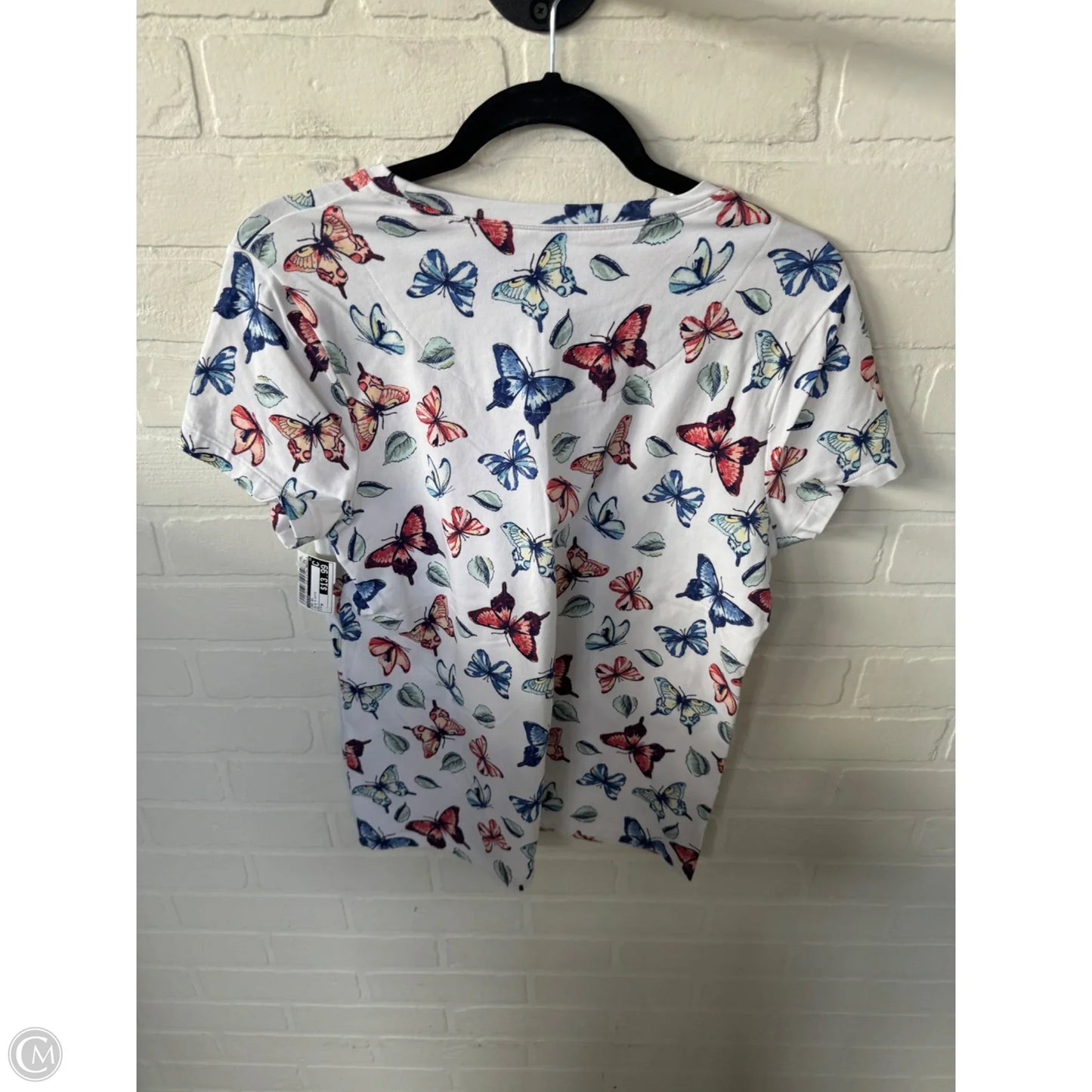 Top Short Sleeve By Chicos In Blue & White, Size: M