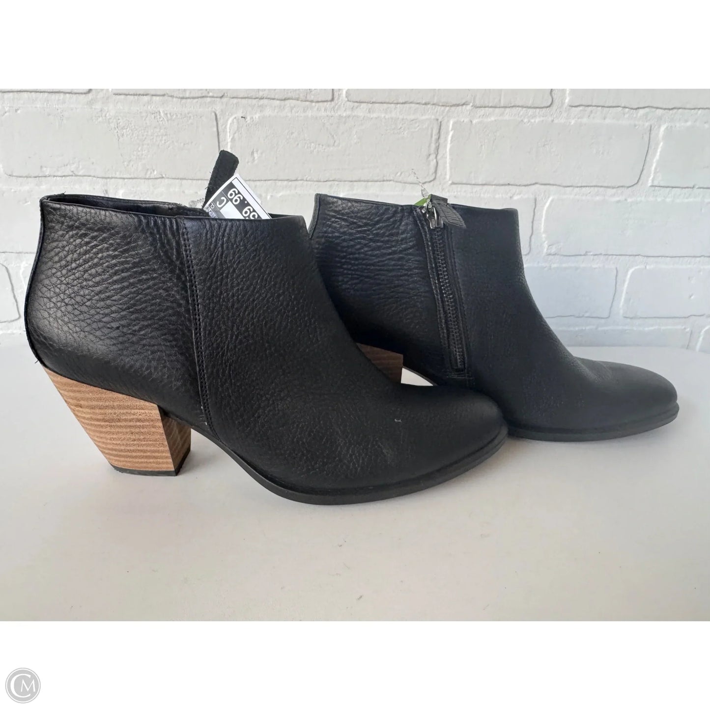 Boots Ankle Heels By Ecco In Black & Brown, Size: 11.5