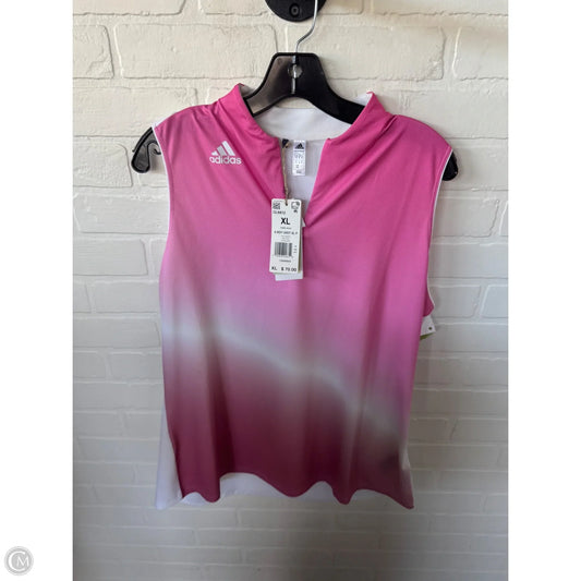 Athletic Top Short Sleeve By Adidas In Pink & White, Size: Xl