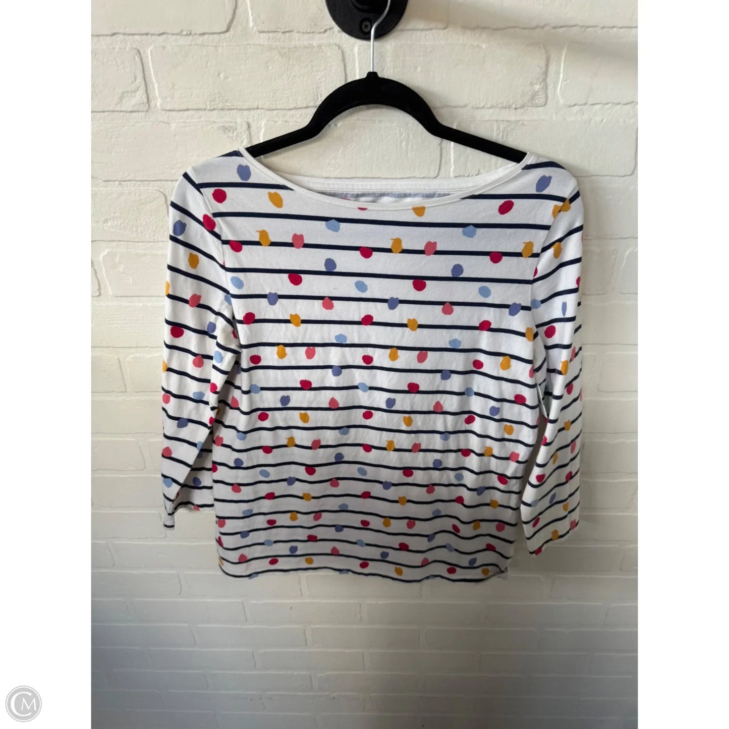 Top 3/4 Sleeve By Talbots In Blue & White, Size: M