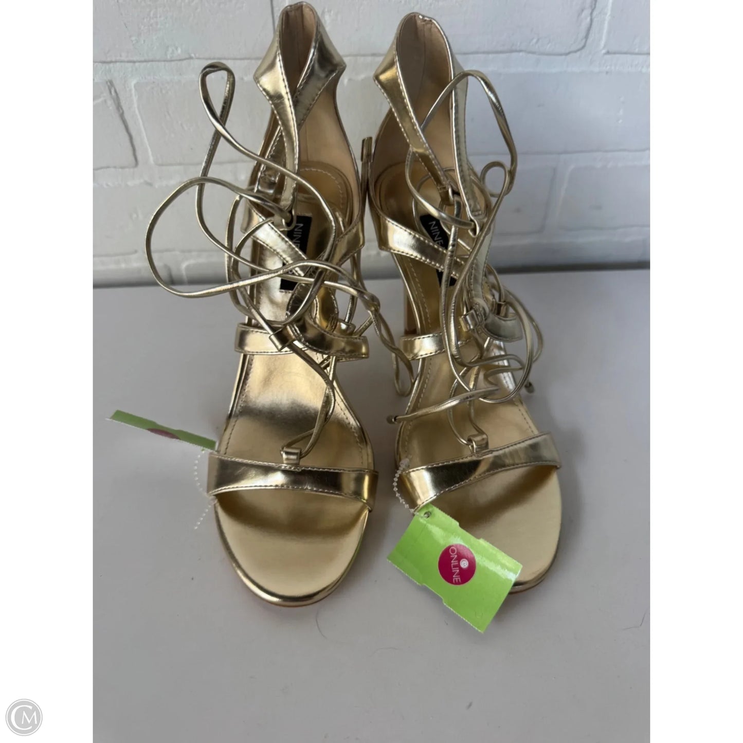 Sandals Heels Stiletto By Nine West In Gold, Size: 8