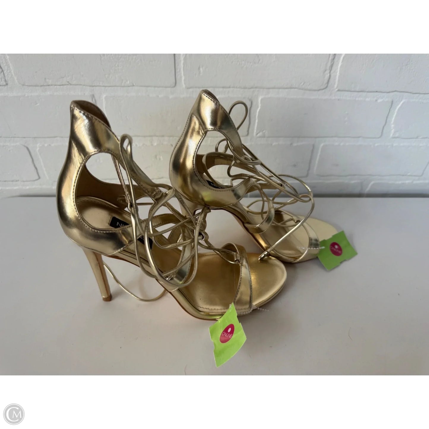 Sandals Heels Stiletto By Nine West In Gold, Size: 8