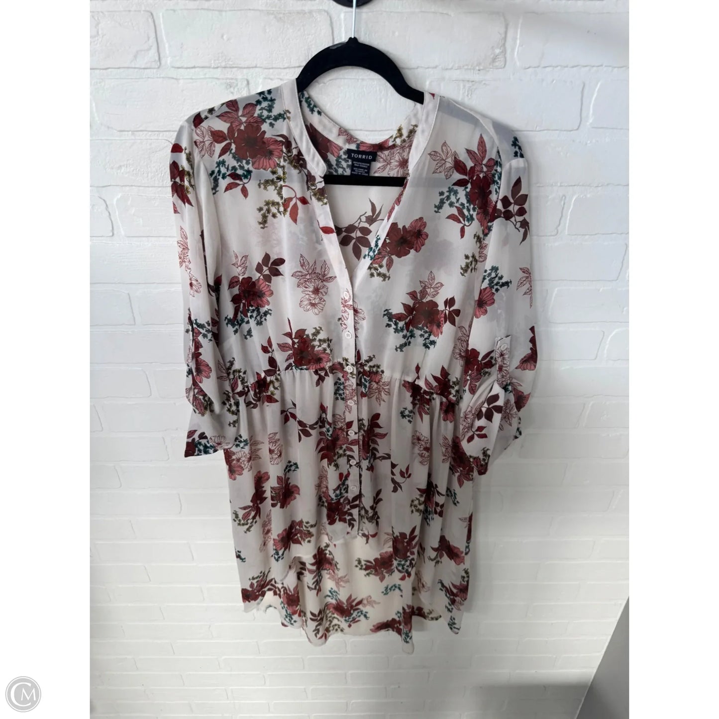 Tunic 3/4 Sleeve By Torrid In Cream & Orange, Size: 2x