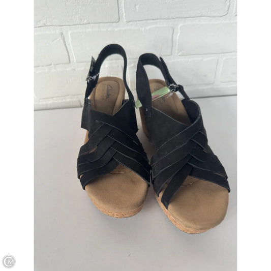 Sandals Heels Wedge By Clarks In Black & Tan, Size: 8