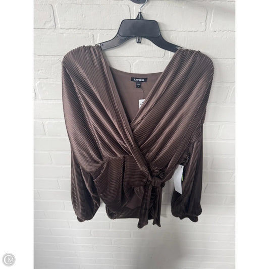 Blouse Long Sleeve By Express In Brown, Size: M