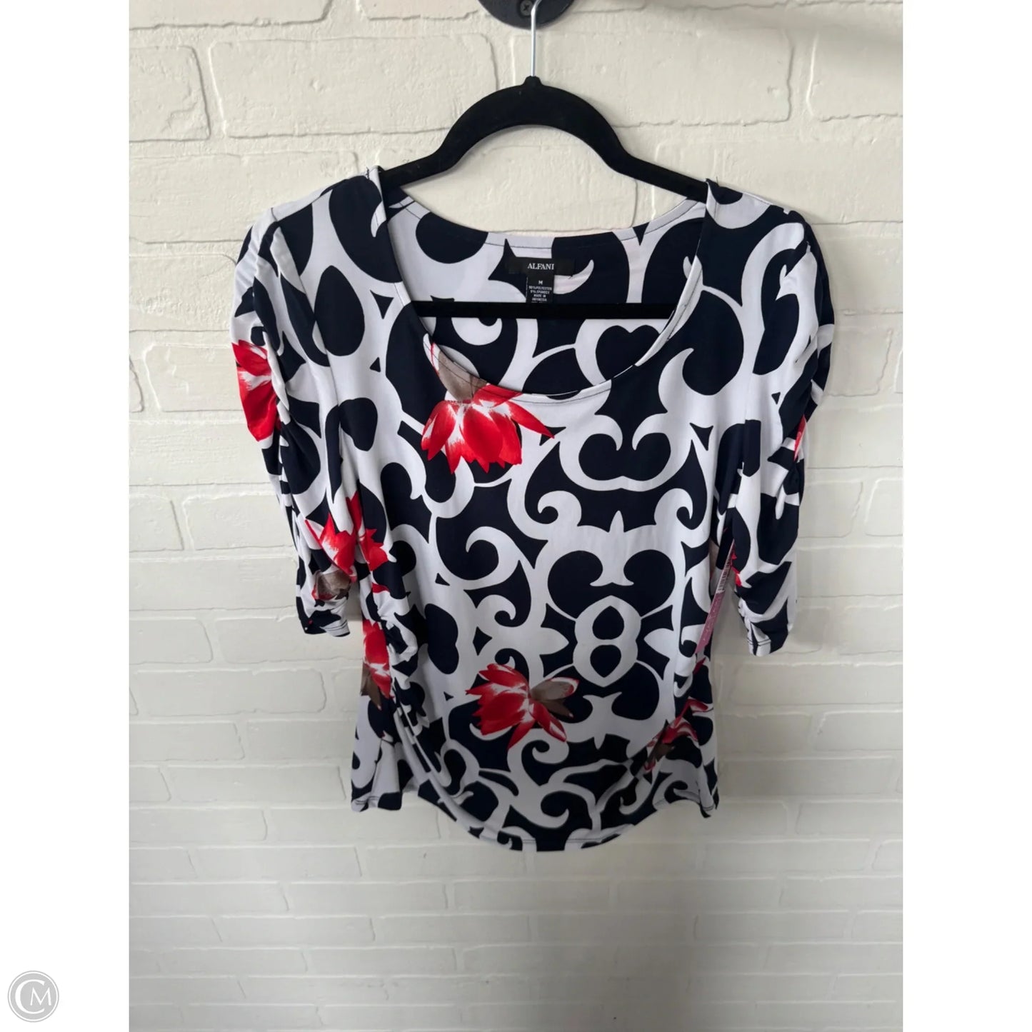 Blouse Short Sleeve By Alfani In Blue & Red & White, Size: M