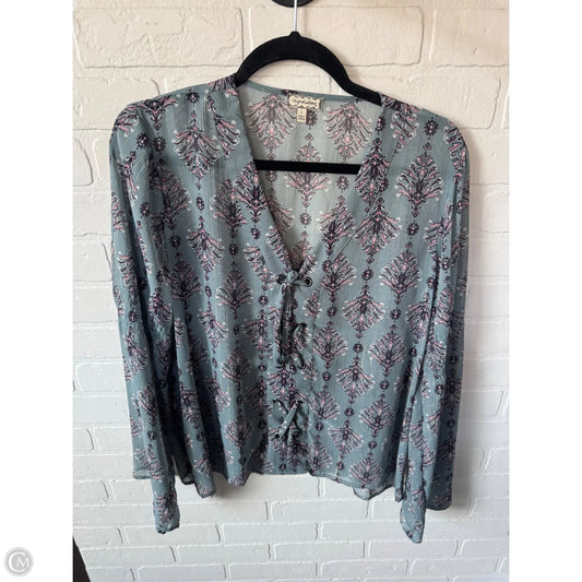 Blouse Long Sleeve By Eyeshadow In Green & Purple, Size: L