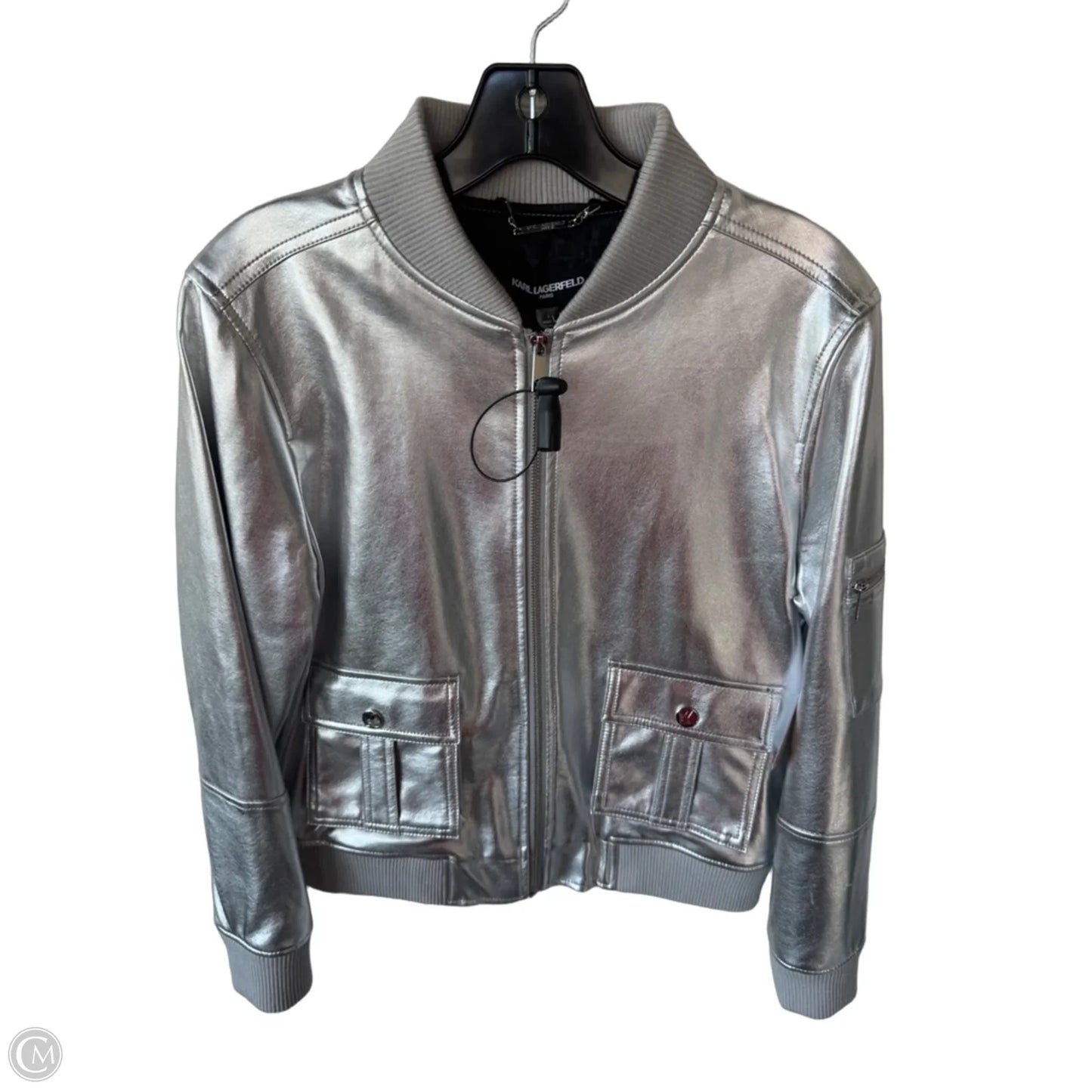 Jacket Designer By Karl Lagerfeld In Silver, Size: S