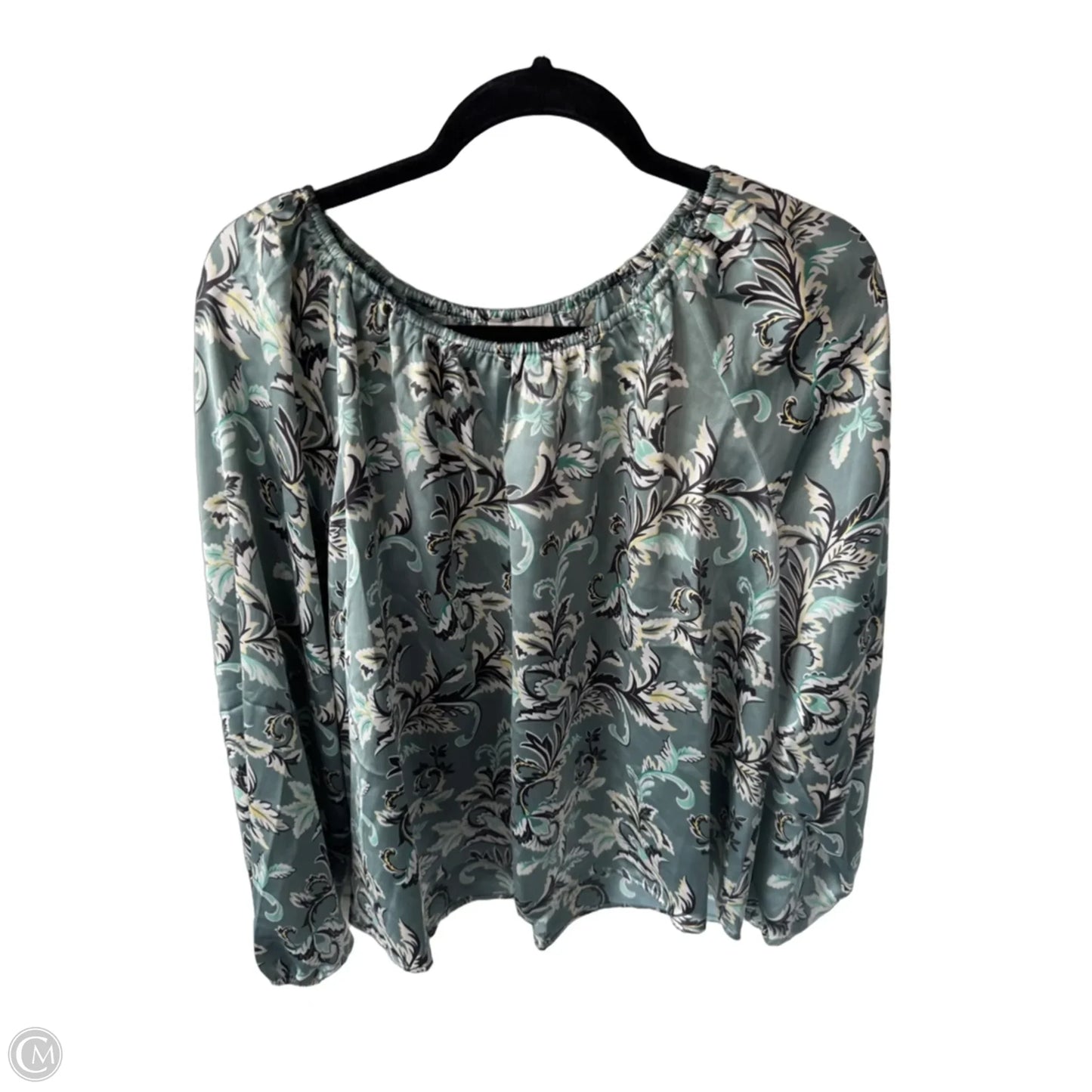 Blouse Long Sleeve By Loft In Green & White, Size: L