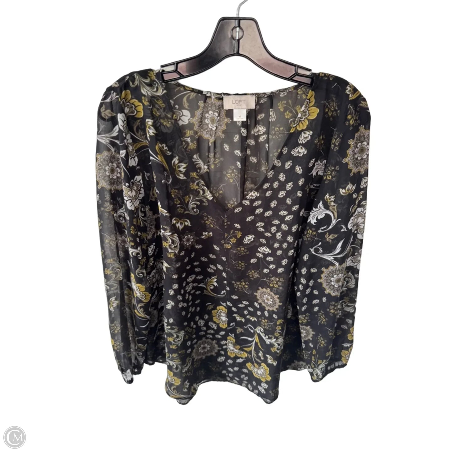 Blouse Long Sleeve By Loft In Black & Green, Size: M