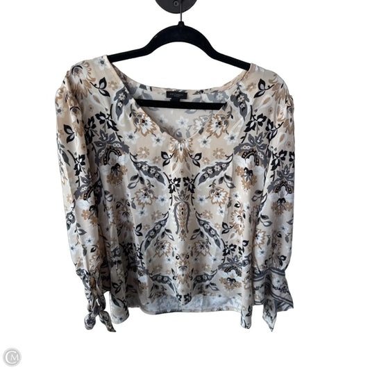 Blouse 3/4 Sleeve By Ann Taylor In Tan & White, Size: M
