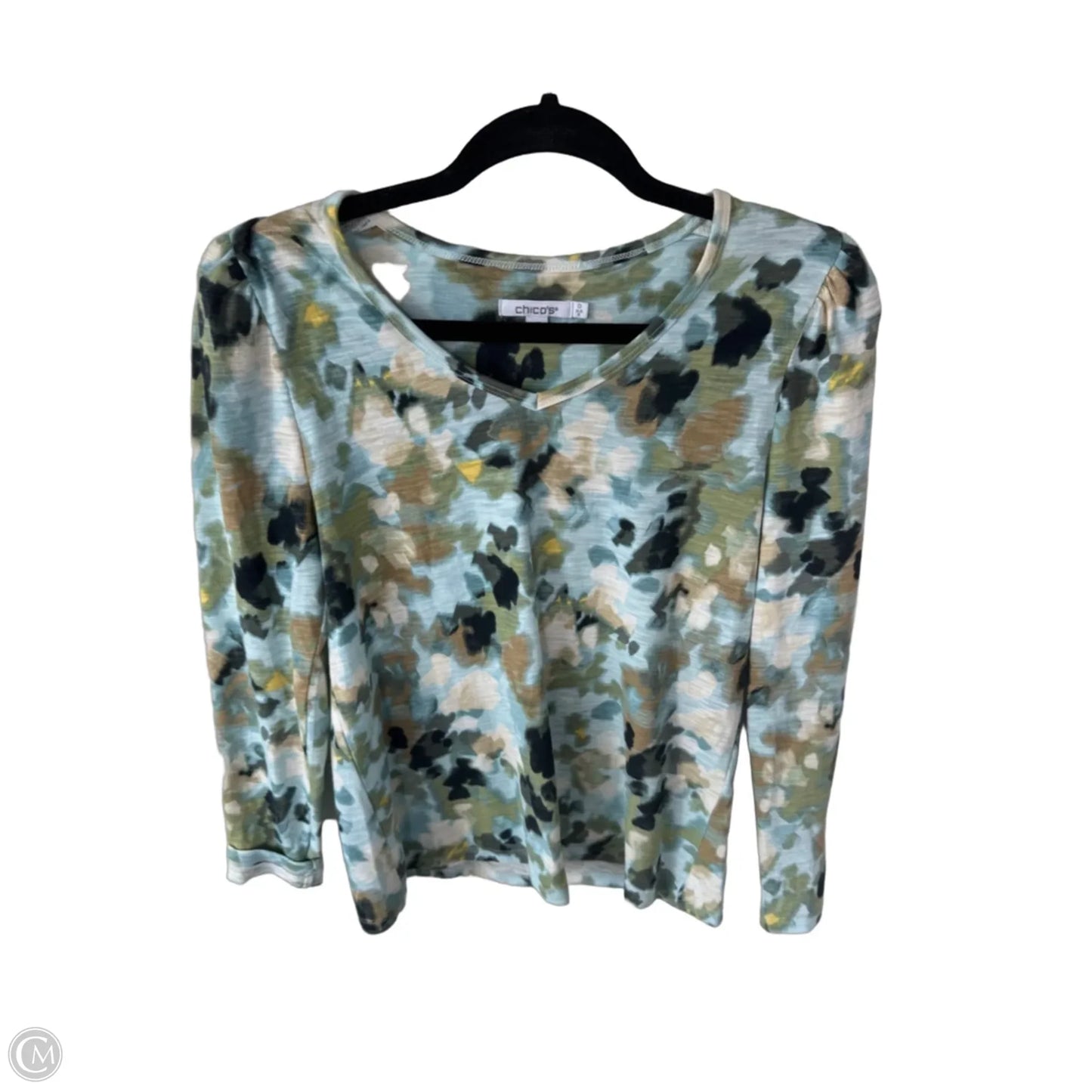 Top 3/4 Sleeve By Chicos In Blue & Green, Size: S