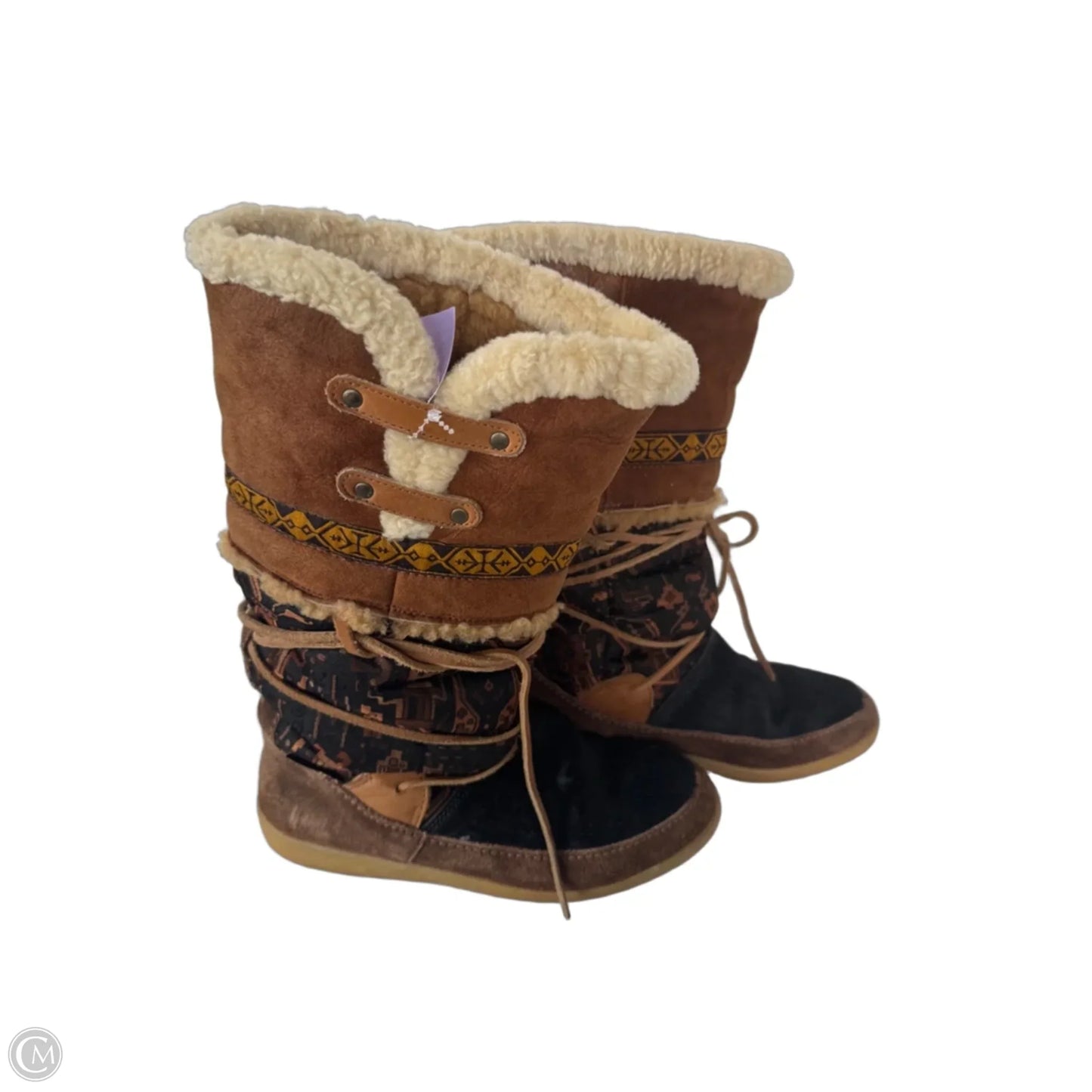 Boots Mid-calf Flats By Cmb In Brown & Gold, Size: 7.5