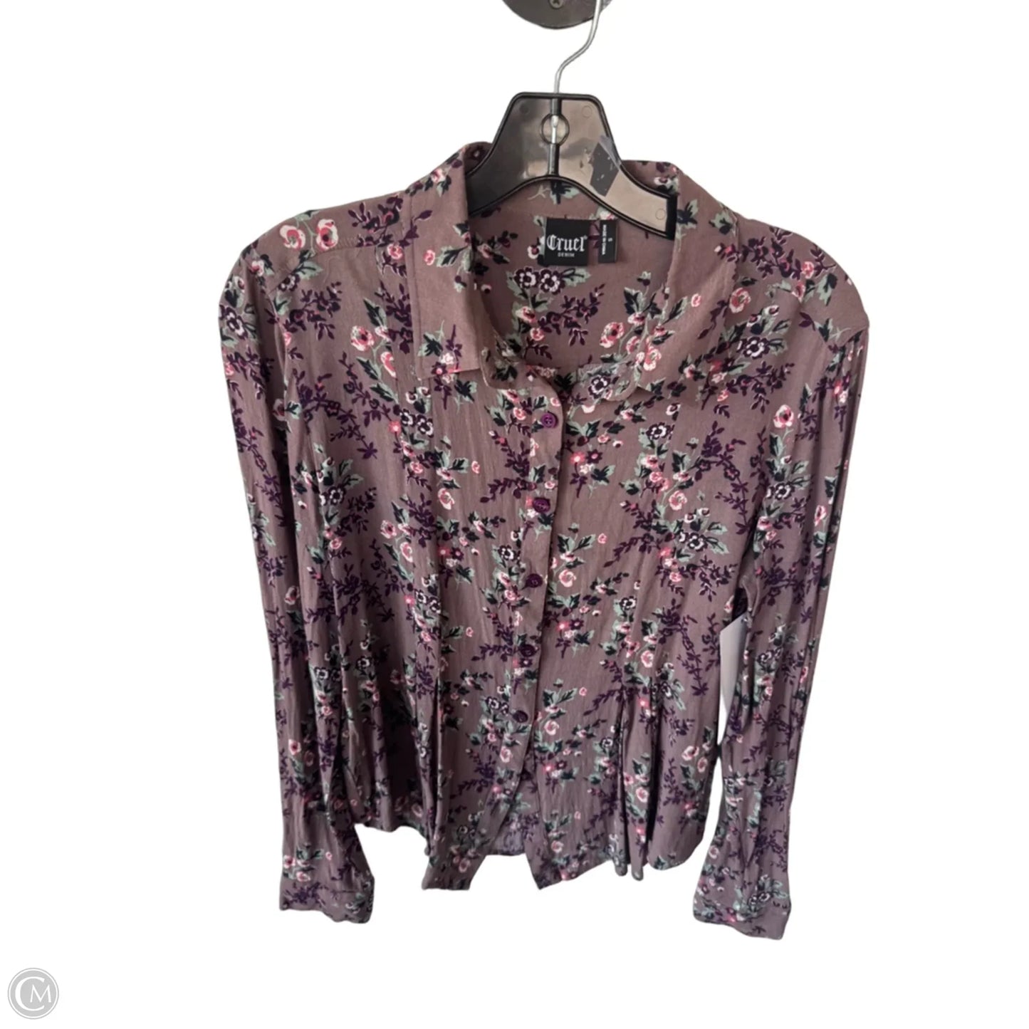 Blouse Long Sleeve By Clothes Mentor In Purple & White, Size: S