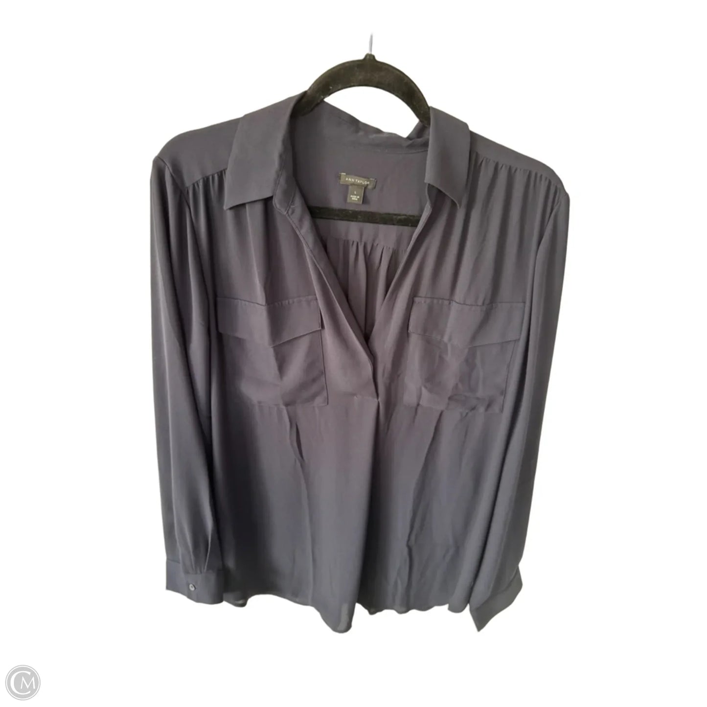 Blouse Long Sleeve By Ann Taylor In Navy, Size: L
