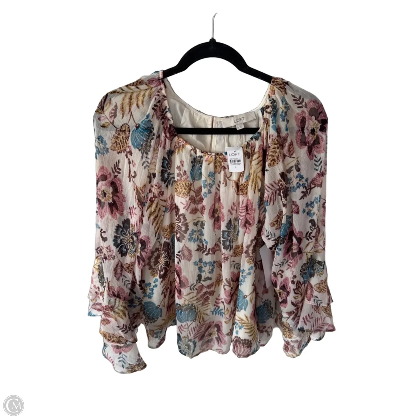 Blouse Long Sleeve By Loft In Cream & Pink, Size: L