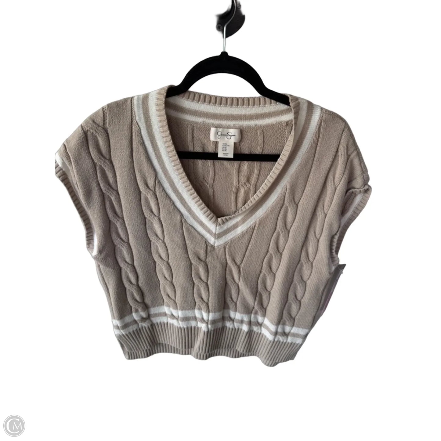 Vest Sweater By Jessica Simpson In Tan & White, Size: Xl