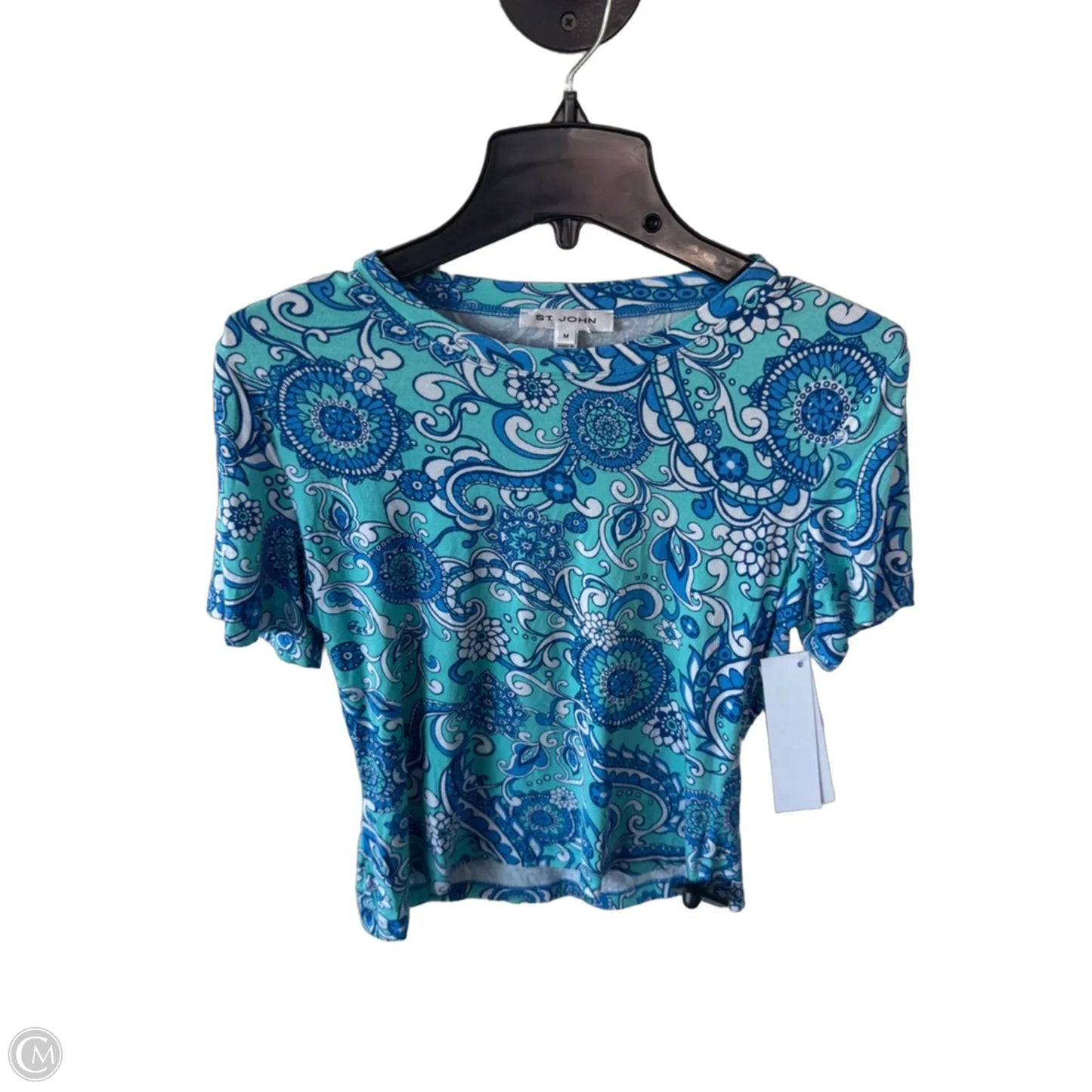 Top Short Sleeve Luxury Designer By St John Collection In Blue & White, Size: M
