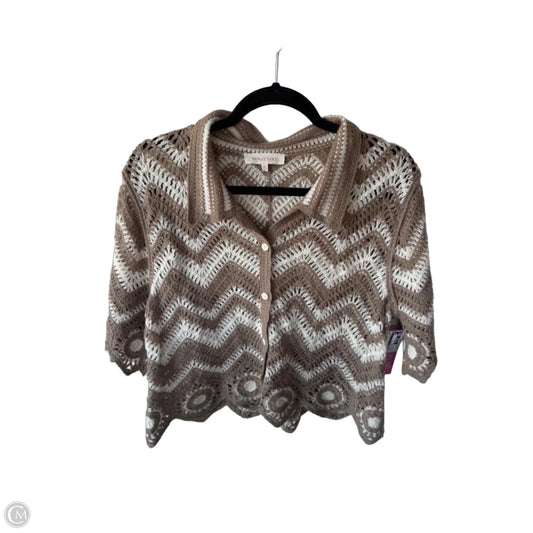 Sweater Cardigan By Solitaire In Brown & Cream, Size: M