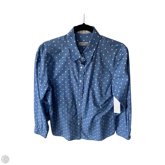 Blouse Long Sleeve By Orvis In Blue & White, Size: L