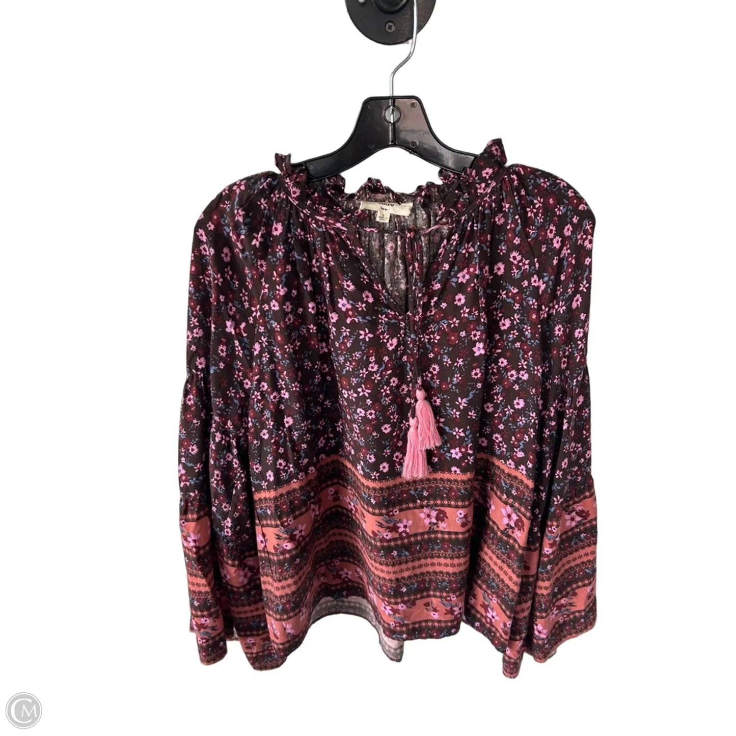 Blouse Long Sleeve By Entro In Brown & Pink, Size: S