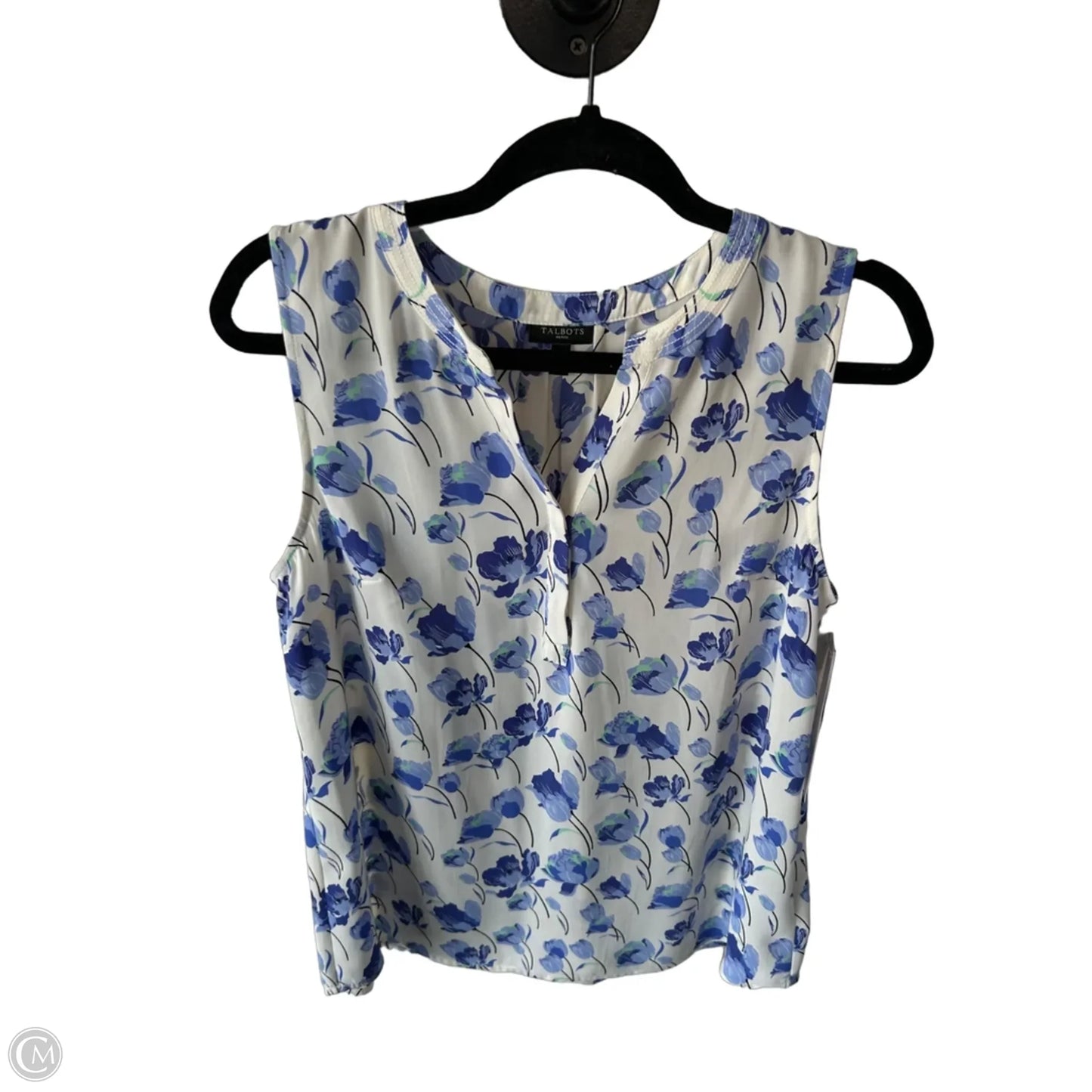 Blouse Sleeveless By Talbots In Blue & White, Size: Mp