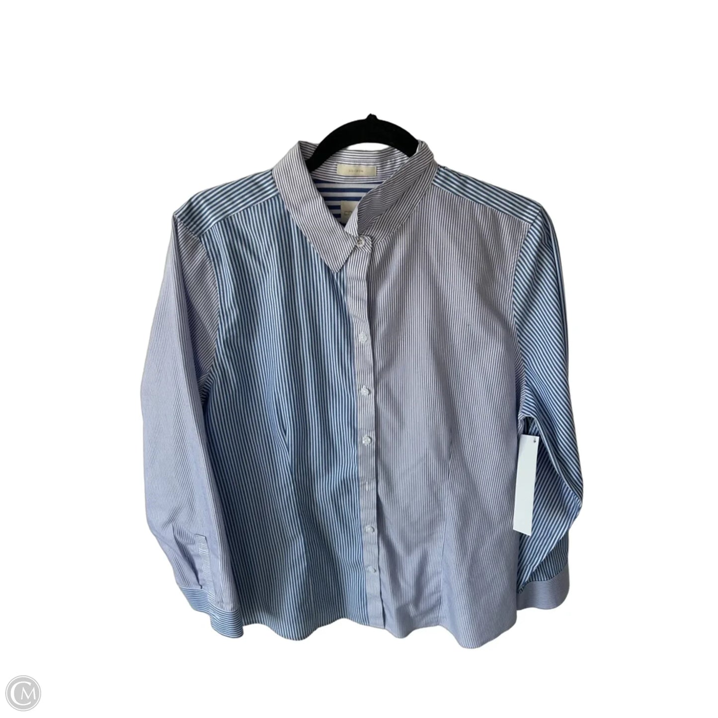 Blouse Long Sleeve By Chicos In Blue & White, Size: L