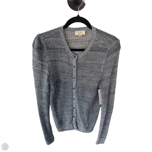 Sweater Cardigan By Loft In Blue & Silver, Size: S