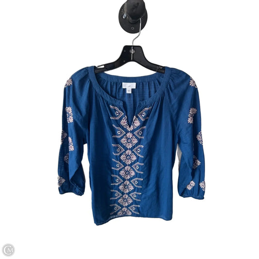 Blouse 3/4 Sleeve By J. Jill In Blue & White, Size: Xs